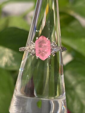Pink Hexagonal Gemstone Silver Ring for Women